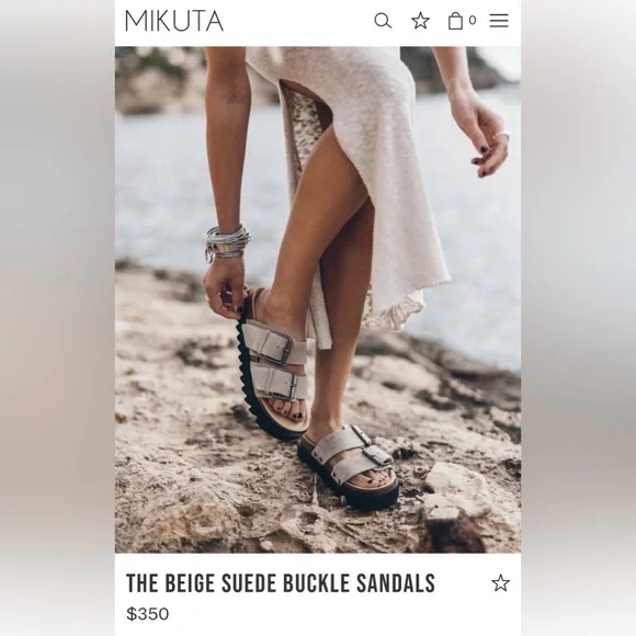 Mikuta Beige Suede Buckle Sandals